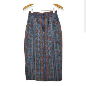 VTG Vivaldi Jeanswear Southwestern Print Denim Midi Skirt